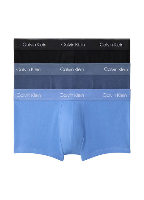 Calvin Klein short 3 pack icon cotton stretch low rise trunks black / glacier / blue bell heren LV00NB4389-W8O Calvin Klein boxer lot de 3 icon cotton stretch low rise trunks black / glacier / blue bell hommes