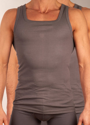 Dulcia singlet 2 pack new basic cotton 4-1 rib grey heren 678-0605-grey Dulcia débardeur lot de 2 new basic cotton 4-1 rib grey hommes
