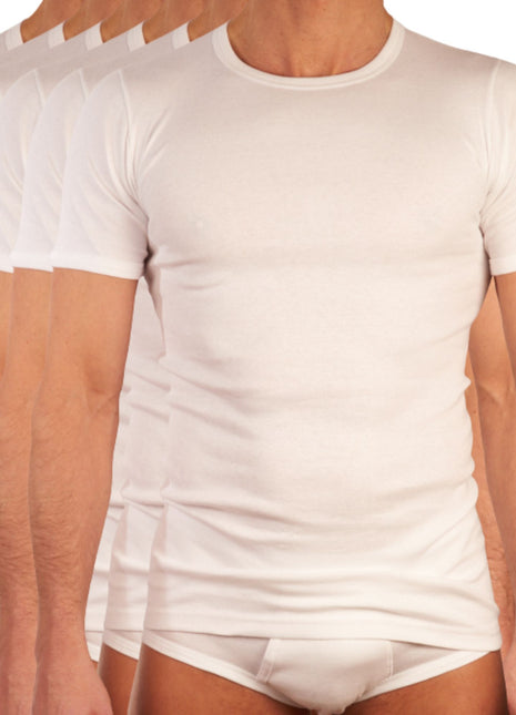 Dulcia t-shirt ronde hals 6 pack basic cotton 1-1 rib white heren 675-8167-white-x6 Dulcia t-shirt col rond lot de 6 basic cotton 1-1 rib white hommes