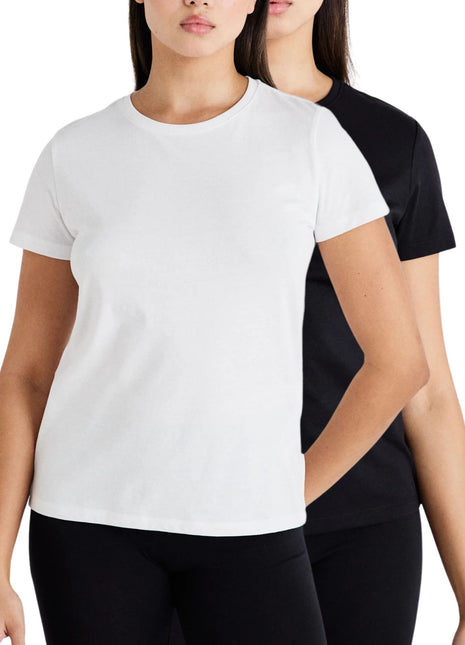 Pieces t-shirt ronde hals 2 pack pcamira tee black / bright white dames 17154618-4642521 Pieces t-shirt col rond lot de 2 pcamira tee black / bright white femmes