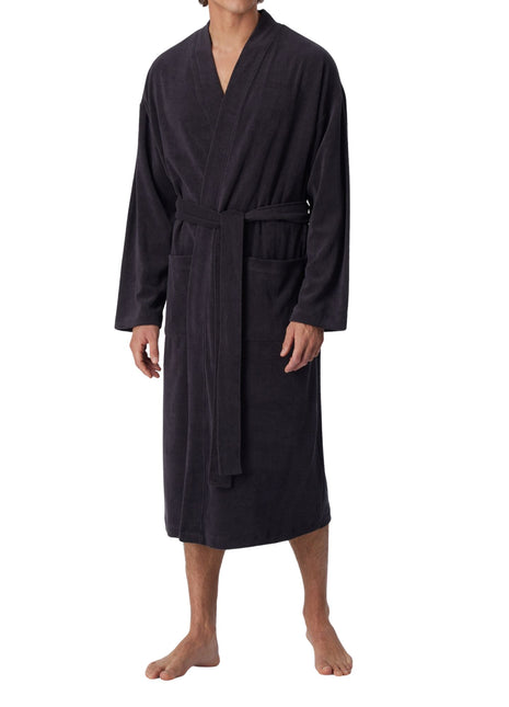 Schiesser badjas feather terry bathrobe anthracite heren 128546-815 Schiesser peignoir feather terry bathrobe anthracite hommes