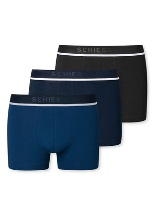 Schiesser short 3 pack 95/5 organic cotton boxer briefs blue / dark blue / black heren 173986-908 Schiesser boxer lot de 3 95/5 organic cotton boxer briefs blue / dark blue / black hommes