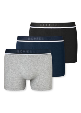 Schiesser short 3 pack 95/5 organic cotton boxer briefs grey / blue / black heren 173986-910 Schiesser boxer lot de 3 95/5 organic cotton boxer briefs grey / blue / black hommes