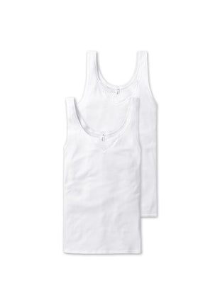 Schiesser topje 2 pack cotton essentials tank tops with embroidery white dames 144359-100 Schiesser caracos lot de 2 cotton essentials tank tops with embroidery white femmes