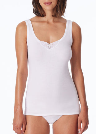 Schiesser topje 2 pack cotton essentials tank tops with embroidery white dames 144359-100 Schiesser caracos lot de 2 cotton essentials tank tops with embroidery white femmes