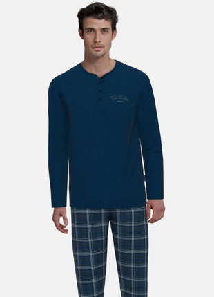Tom Tailor pyjama lange broek milos blue checkered heren 71460-4009-654 Tom Tailor pyjama pantalon long milos blue checkered hommes
