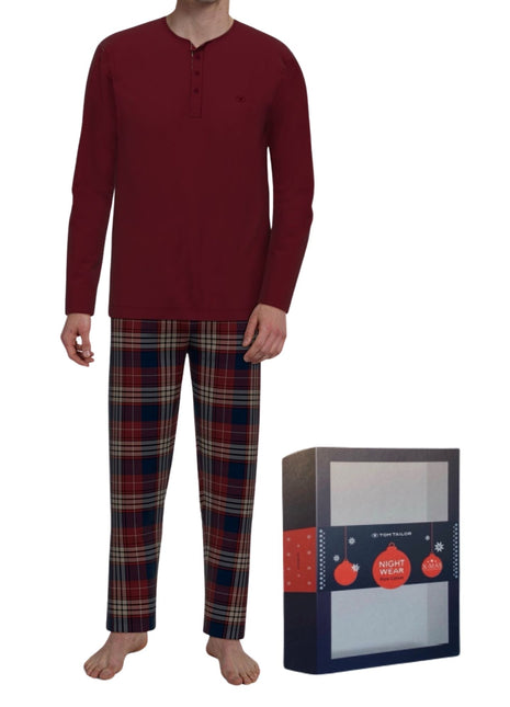 Tom Tailor pyjama lange broek rhodos red heren 71476-6542-424 Tom Tailor pyjama pantalon long rhodos red hommes