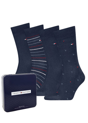 Tommy Hilfiger sokken 4 paar tin giftbox sock navy heren 701235375-001 Tommy Hilfiger chaussettes 4 paires tin giftbox sock navy hommes