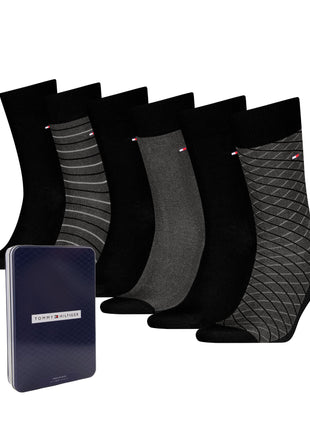 Tommy Hilfiger sokken 6 paar tin giftbox birdey sock black heren 701235373-002 Tommy Hilfiger chaussettes 6 paires tin giftbox birdey sock black hommes