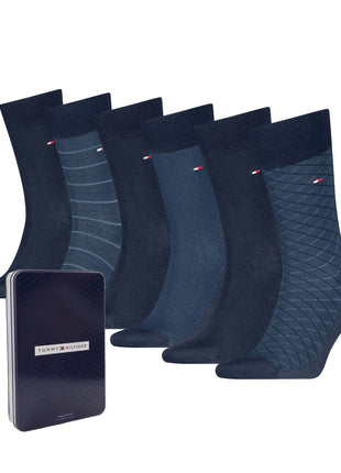 Tommy Hilfiger sokken 6 paar tin giftbox birdey sock navy heren 701235373-001 Tommy Hilfiger chaussettes 6 paires tin gigfbox birdey sock navy hommes