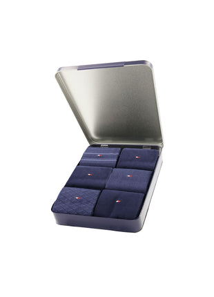 Tommy Hilfiger sokken 6 paar tin giftbox birdey sock navy heren 701235373-001 Tommy Hilfiger chaussettes 6 paires tin gigfbox birdey sock navy hommes